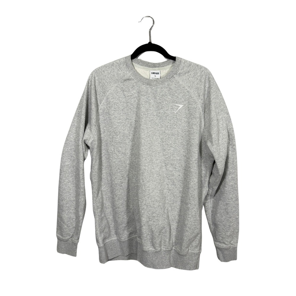 Gymshark Crest Sweatshirt Mens XL Gray Marl Fleece Pullover Raglan A1A2C
